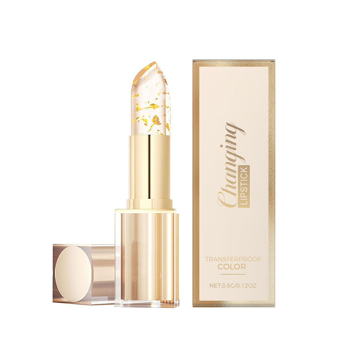 Color-changing lipstick from Dropshipman with a gilded temperature shift formula, showing the lipstick tube and color variation.