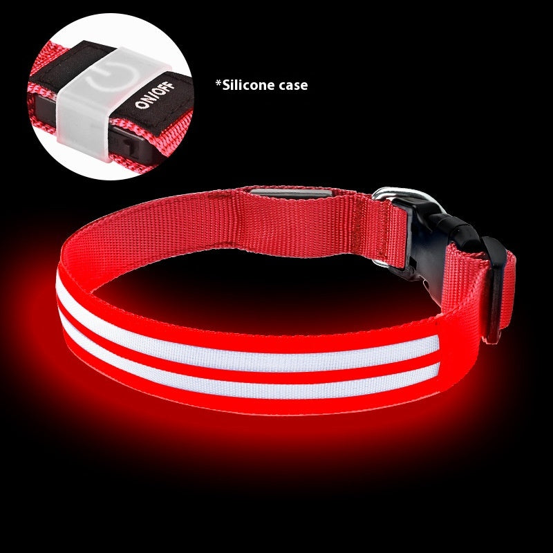 Shiny double fiber dog collar with reflective night glow feature from Dropshipman, adjustable for pets.