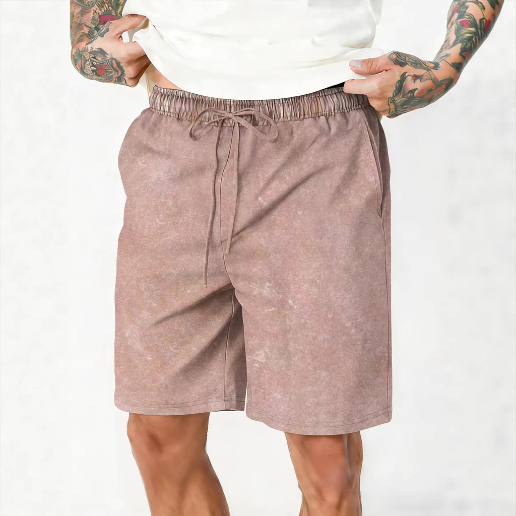 Relaxed-fit washed and distressed casual shorts by Dropshipman, showing the denim fabric with frayed hems and distressed details.