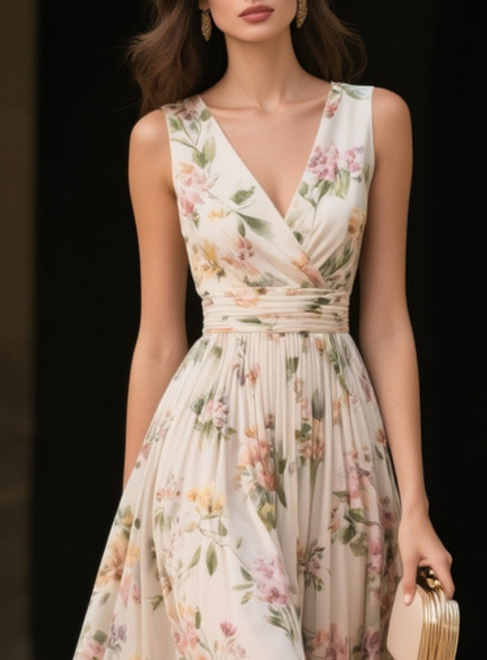 new-arival Women's Spring Chiffon V-neck Sleeveless A-line Bodycon Dress