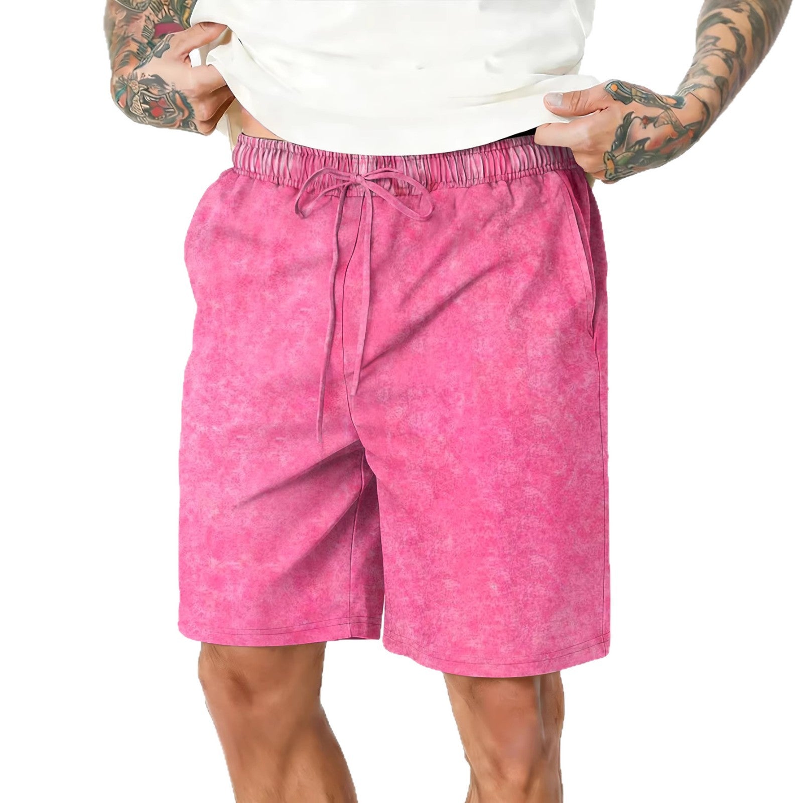 Relaxed-fit washed and distressed casual shorts by Dropshipman, featuring frayed hems and a comfortable, laid-back style.
