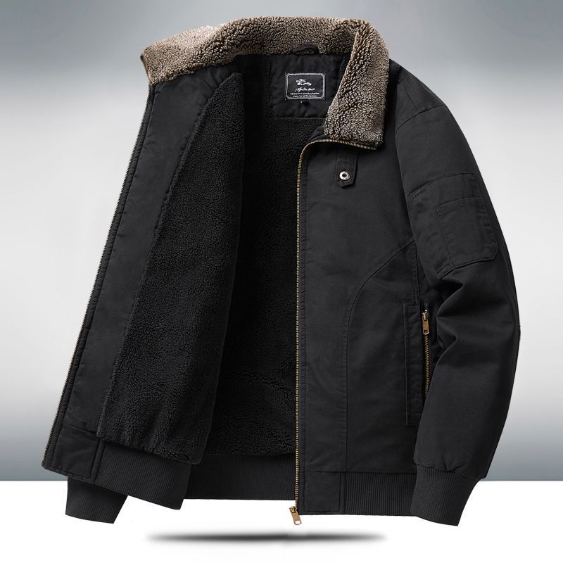 Mens Fleece-lined Loose-fit Plus-size Coat