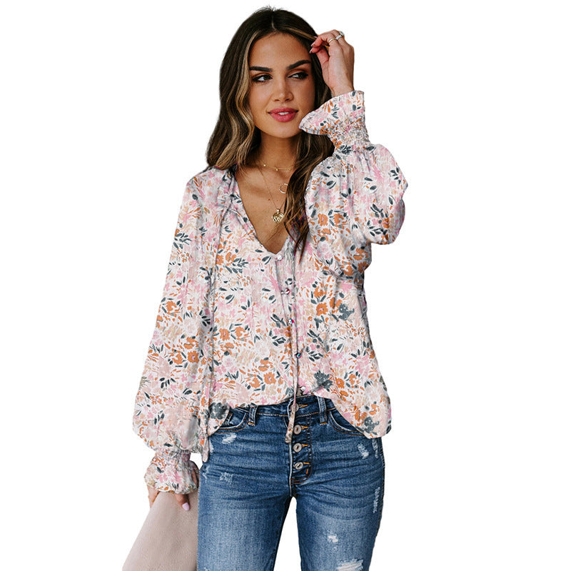 Women's Shying Spring floral chiffon blouse with long sleeves, lightweight and stylish, by Dropshipman.
