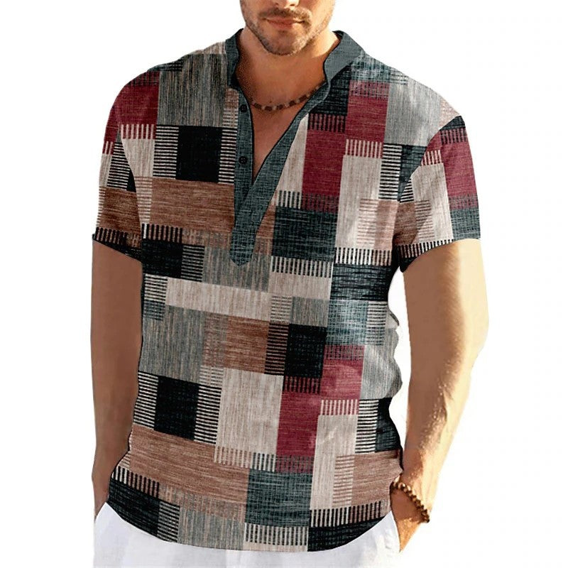 Men's simple linen printed top from Dropshipman, featuring a lightweight design suitable for spring and autumn wear.