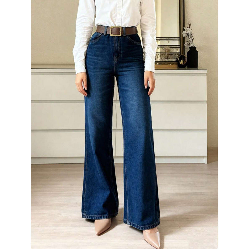 European and American-style women's jeans from Dropshipman, showcasing a slim fit design with classic denim fabric.