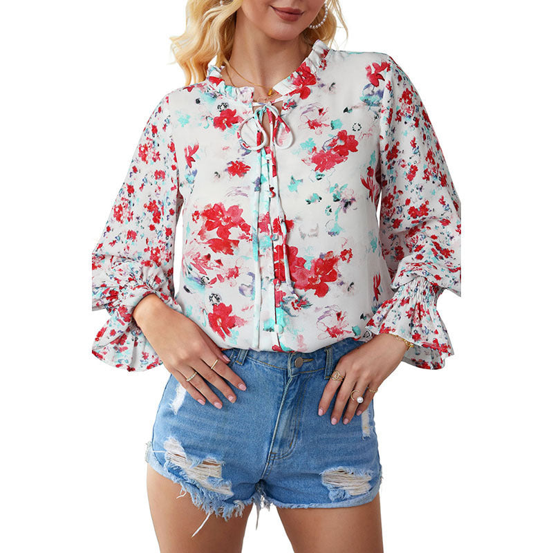 Women's Shying Spring floral chiffon blouse with long sleeves, lightweight and breezy, by Dropshipman.