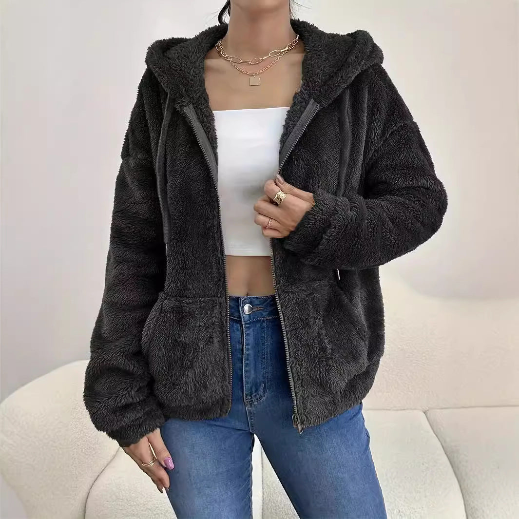 Casual Cozy Loose-fitting Hoodie With A Hood Zipper And Plush Pockets
