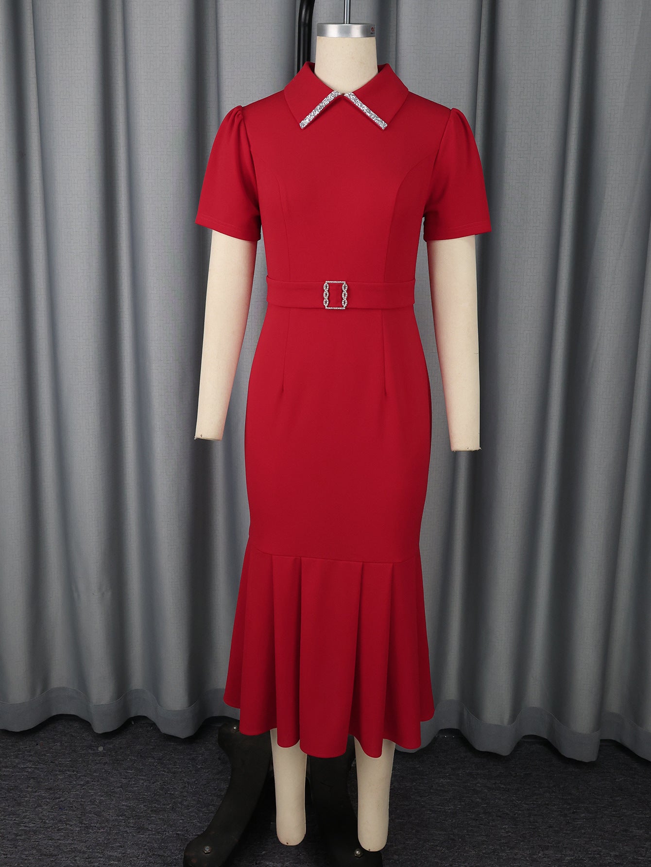 new-arrival European And American Elegant Fashion Style Lapel Short Sleeve Dress