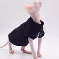 Pure cotton Sphynx hairless cat wearing a stylish thin vest base layer, showcasing comfortable and breathable feline apparel.