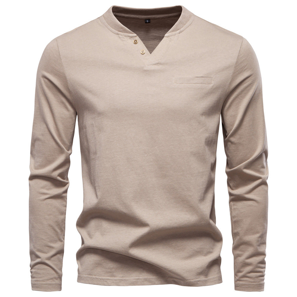 Men's V-neck slim fit base layer shirt by Dropshipman, showing the black fabric and V-neck collar on a plain background.