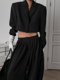 Black rhinestone-embellished cropped blazer and wide-leg pants 2-piece set by Dropshipman, stylish and elegant for formal wear.
