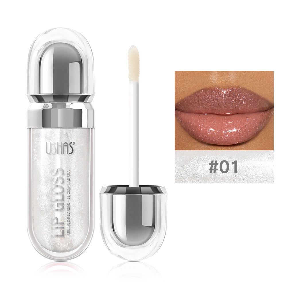 Pearlescent liquid lipstick by Dropshipman with a long-lasting, nonstick formula, shown in a close-up of the glossy, shimmering lip product.