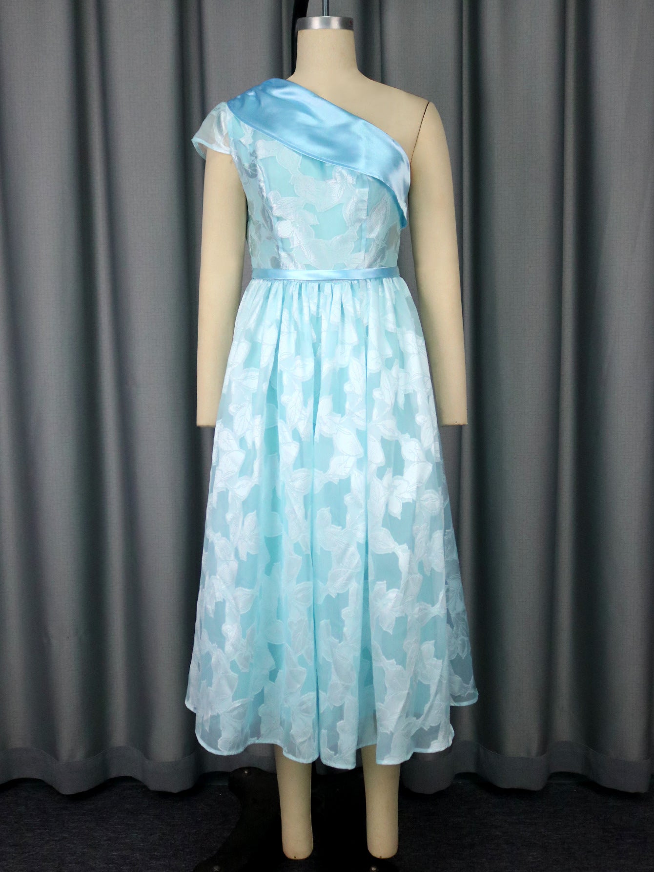 new-arrival Women's Oblique Shoulder Contrast Color Evening Dress Jacquard Elegant Dress