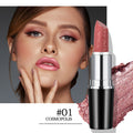 Dropshipman pearly finish lipstick with non-fading, waterproof, and non-stick formula, shown with sleek lipstick tube.