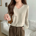 Women's loose V-neck cozy sweater by Dropshipman, soft and perfect for layering in a casual, relaxed style.