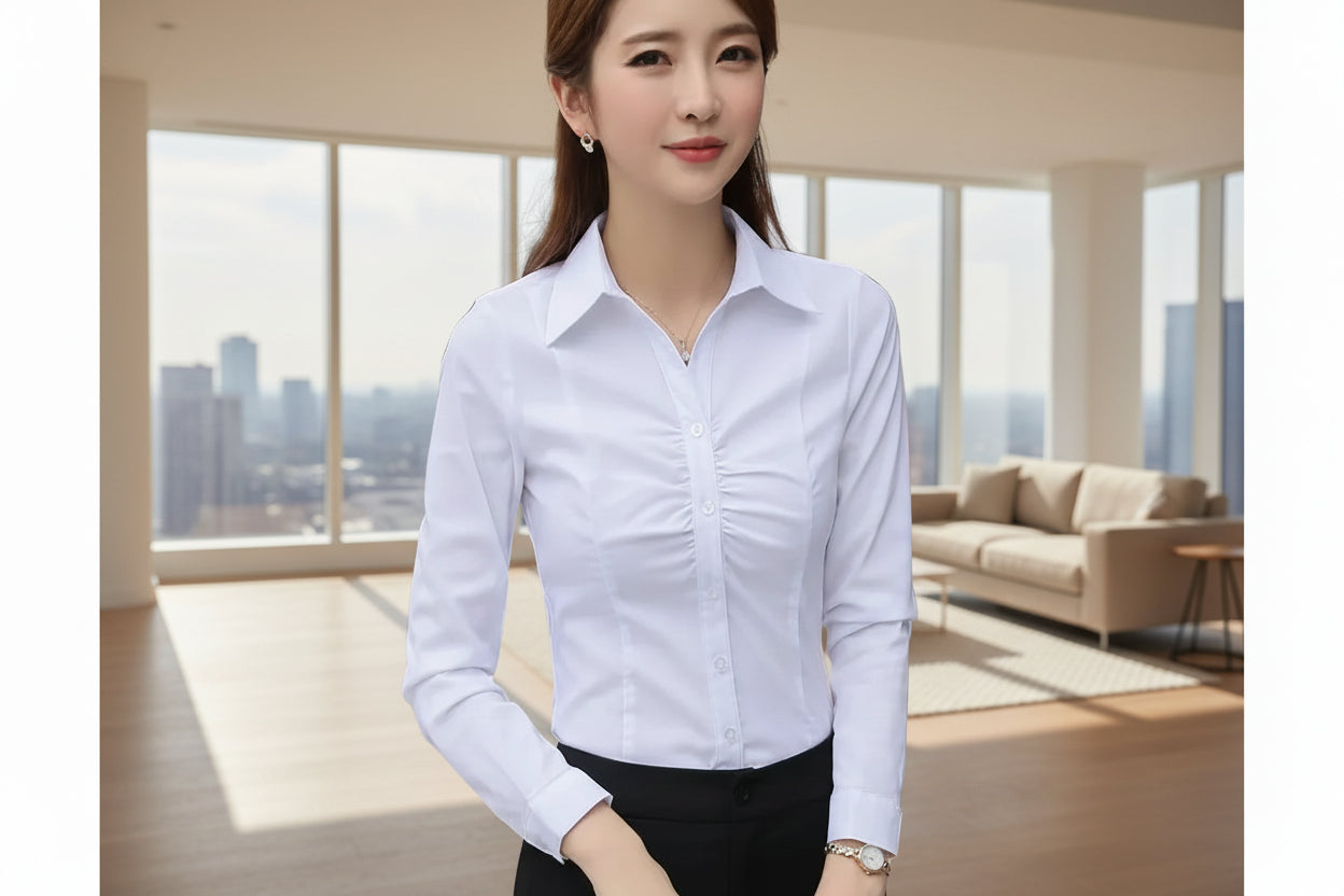 Figure-flattering Lapel-neck Slightly Stretchy Base-layer Shirt