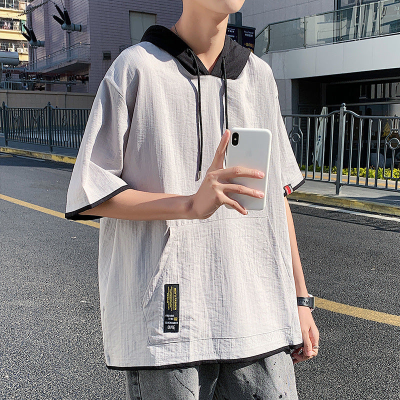 Mens loose-fitting casual mock two-piece short-sleeve shirt by Dropshipman, displayed in a relaxed, comfortable style.