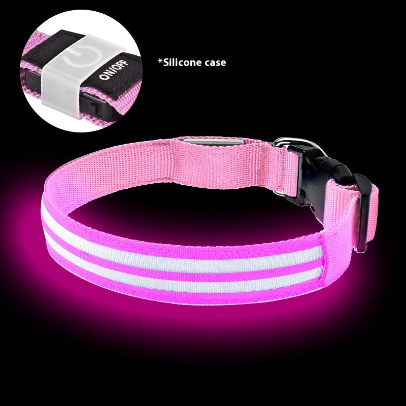 Shiny dog collar with double fiber design, featuring reflective night visibility, by Dropshipman for pets.