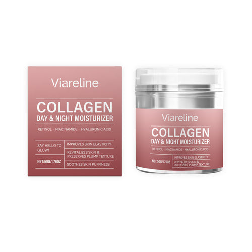 Dropshipman collagen firming day and night moisturizing cream jar with smooth, creamy texture and skincare labeling.