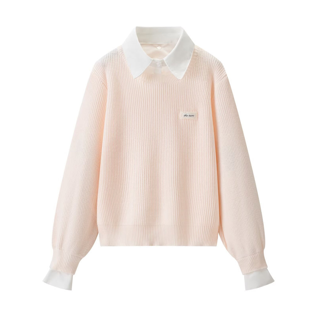 Cream-colored faux two-piece loose-knit top from Dropshipman, featuring a relaxed fit and casual style.