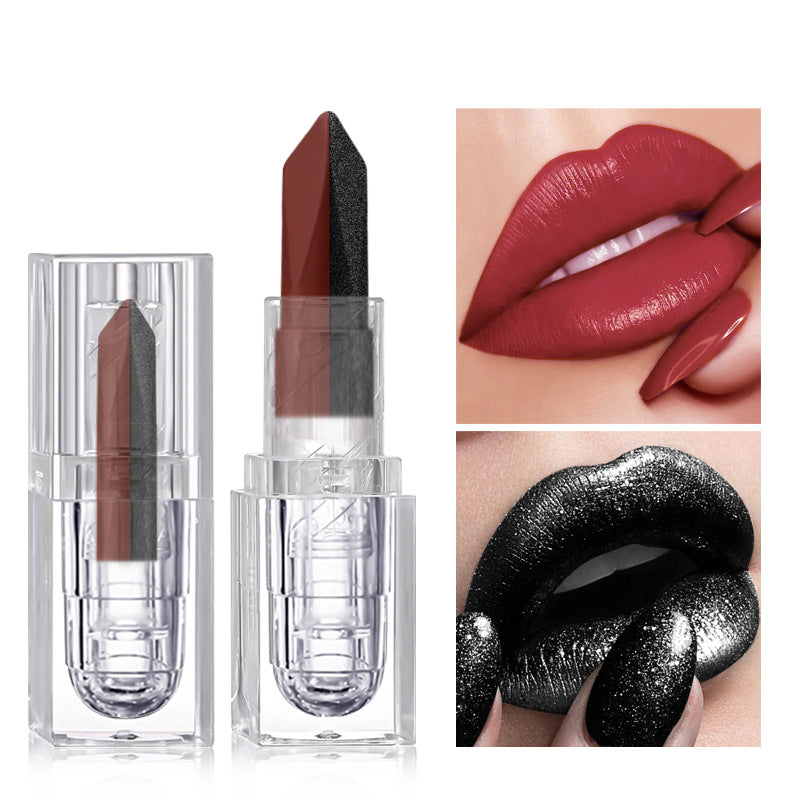 Dropshipman 2-in-1 matte longwear lip mud with dual-tone pearly and velvety finish, featuring vibrant lip color in a sleek tube.