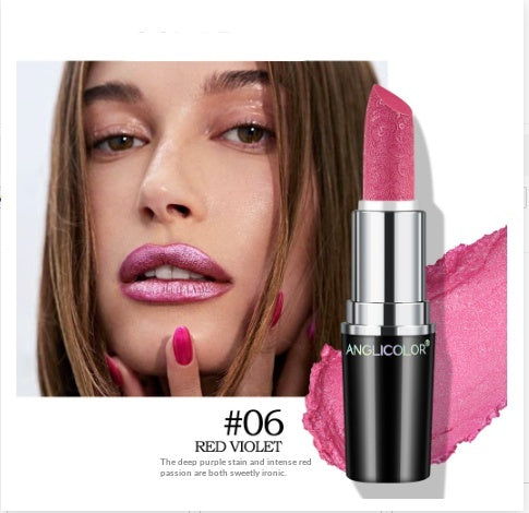 Pearly Finish Lipstick by Dropshipman showing a vibrant, glossy lipstick with a smooth, non-fading, waterproof finish.