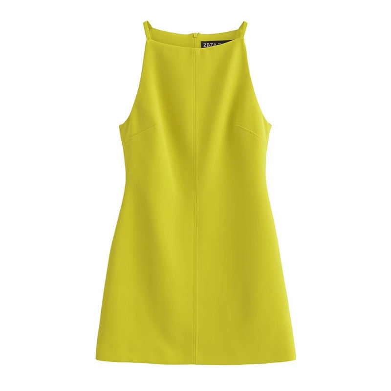 Women's French-style chic sleeveless mini dress with straight neck and slim-fit design, by Dropshipman.