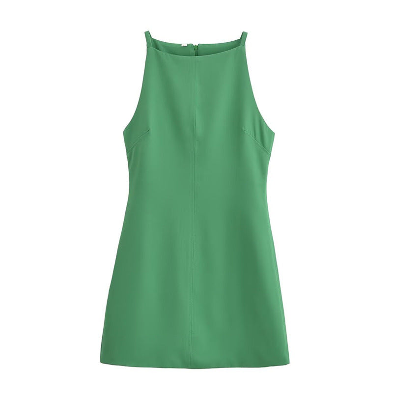Women's French-style chic sleeveless mini dress with straight neck and slim-fit design by Dropshipman, shown in the image.