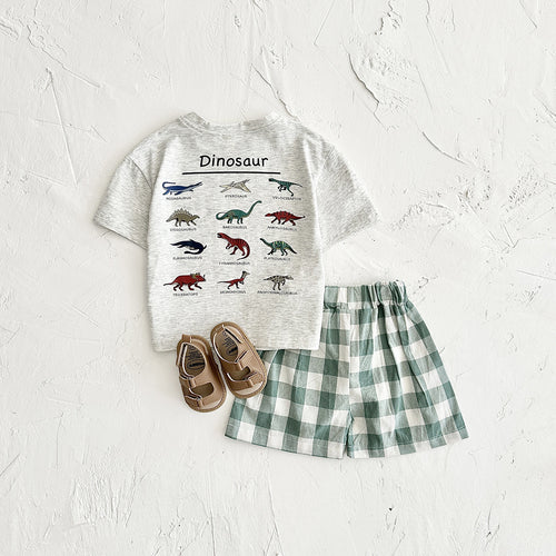 Children's cotton summer T-shirt set with colorful dinosaur print, soft and breathable fabric by Dropshipman.