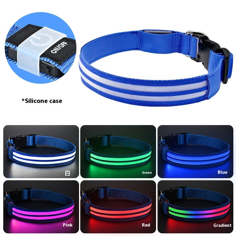 Shiny dog collar with double fiber design from Dropshipman, featuring reflective night visibility for pets.