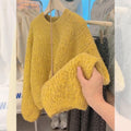 Light yellow Korean-style trendy loose crew-neck sweater by Dropshipman, shown on a model with long sleeves and relaxed fit.