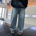 Men's straight loose jeans by Dropshipman in solid color, showing the relaxed fit and casual style of the trendy denim.