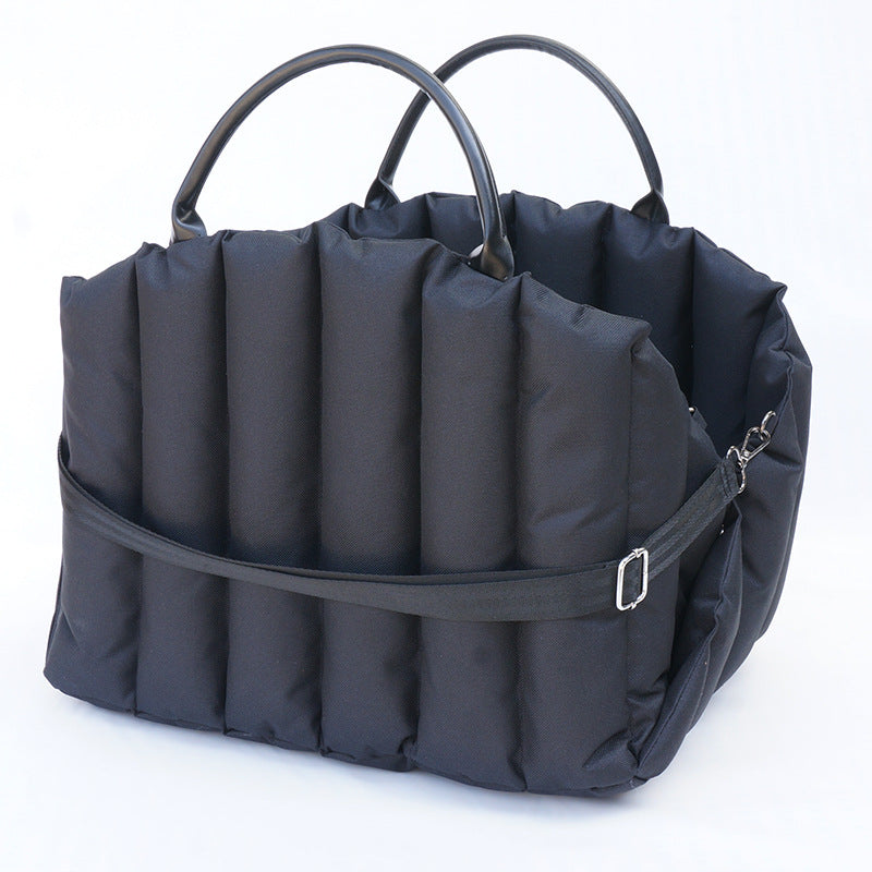 Portable pet carrier for car travel by Dropshipman, showing a secure, ventilated design perfect for traveling with small pets.