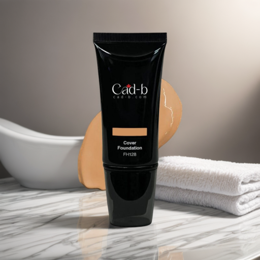 Cad b full coverage matte foundation for dry and oily skin, in a face product image showing the paraben-free, smooth matte finish.