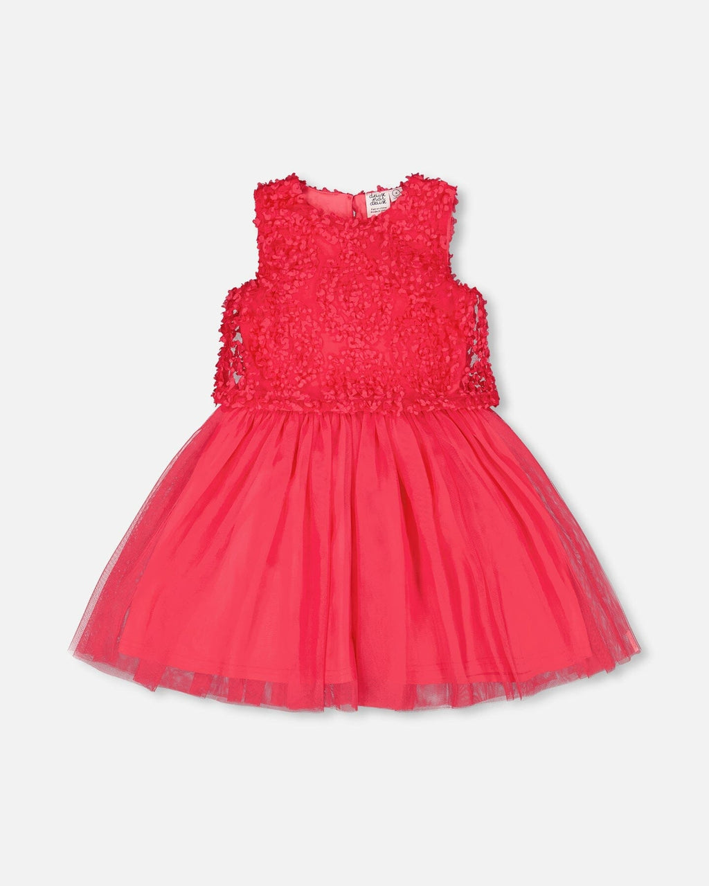 Pink sleeveless textured rosette dress by Deux par Deux, featuring a stylish floral detail and comfortable fit.
