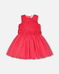 Pink sleeveless textured rosette dress by Deux par Deux, featuring a stylish floral detail and comfortable fit.