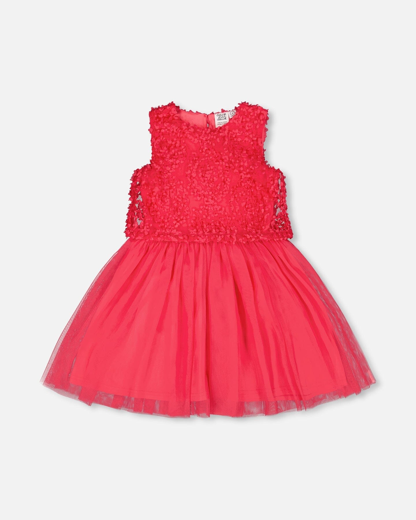 Pink sleeveless textured rosette dress by Deux par Deux, featuring a stylish floral detail and comfortable fit.