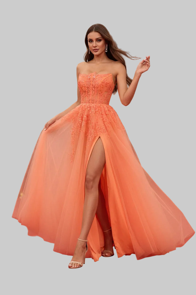 Tux-USA spaghetti strap A-line nightgown for special occasions, featuring a flowing fabric and elegant design.