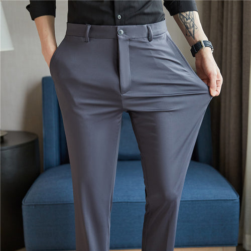 Dropshipman casual slim-fit pants in solid color, featuring a comfortable fit and modern design, shown in the image.