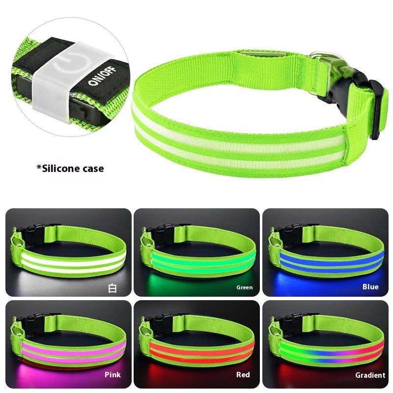 Shiny double fiber dog collar with reflective features, suitable for night visibility, by Dropshipman.