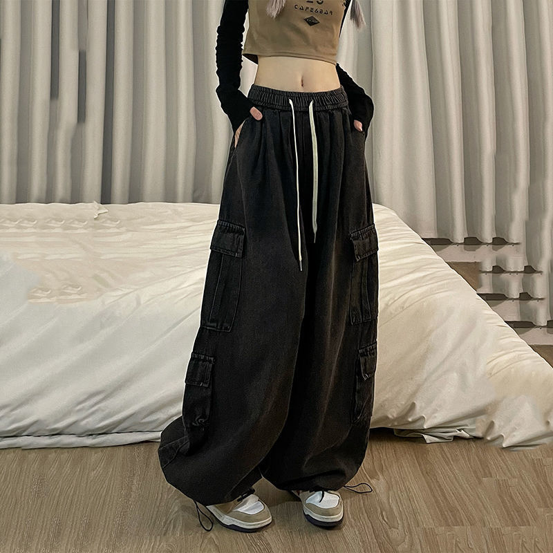 Loose-fit spring hip-hop denim workwear pants by Dropshipman, American-style vintage design with a trendy, relaxed fit.