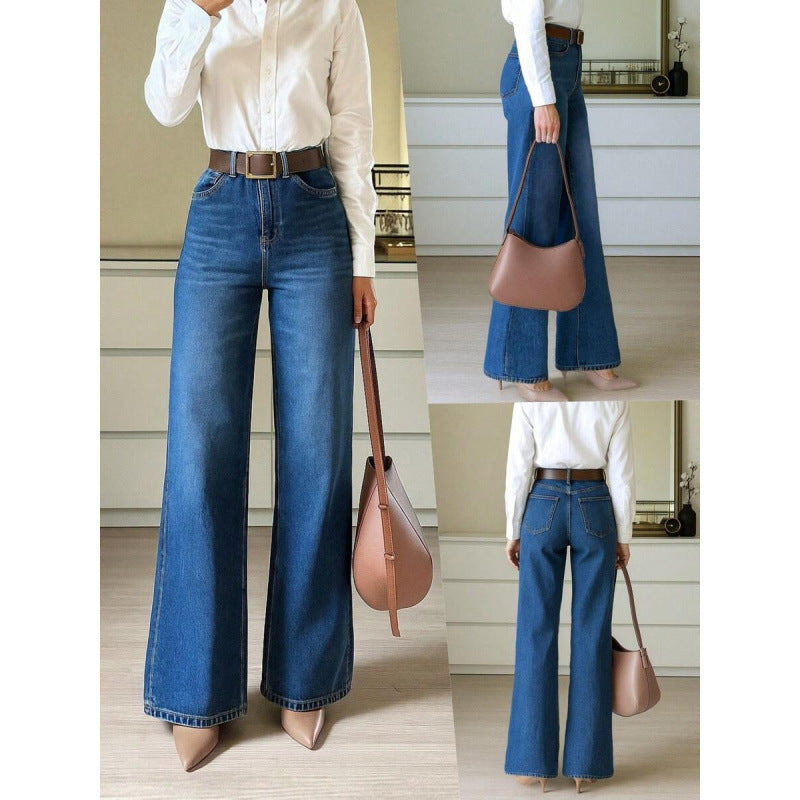 European and American-style women's jeans by Dropshipman, featuring a classic fit with denim fabric and stylish design.