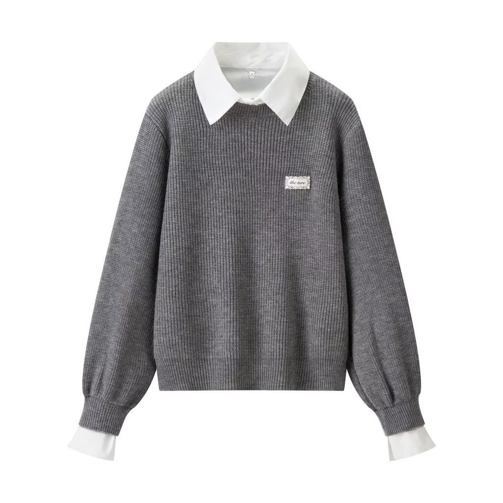 Laid-back faux two-piece loose-knit top by Dropshipman, featuring a relaxed fit and casual knit fabric for comfortable style.