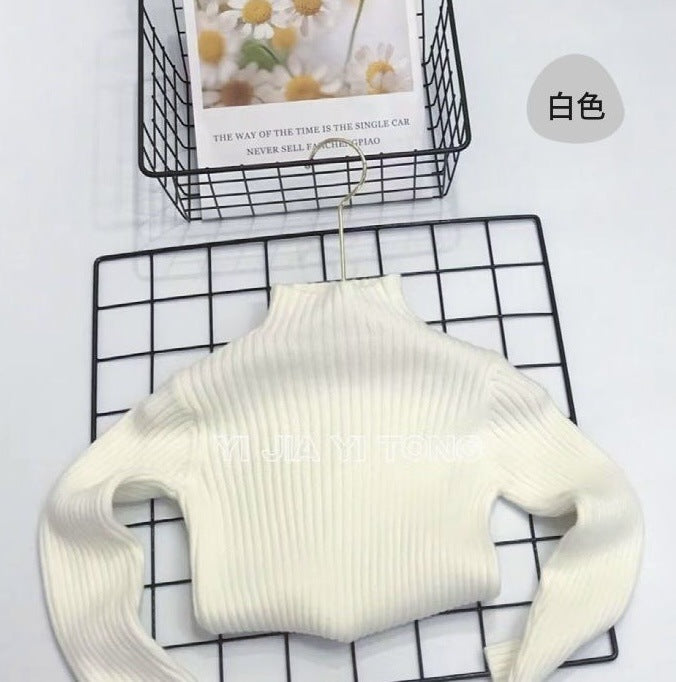 Soft, stretchy pilling-resistant knitted girls' base-layer sweater by Dropshipman, showing the cozy, fitted fabric with a high neckline.