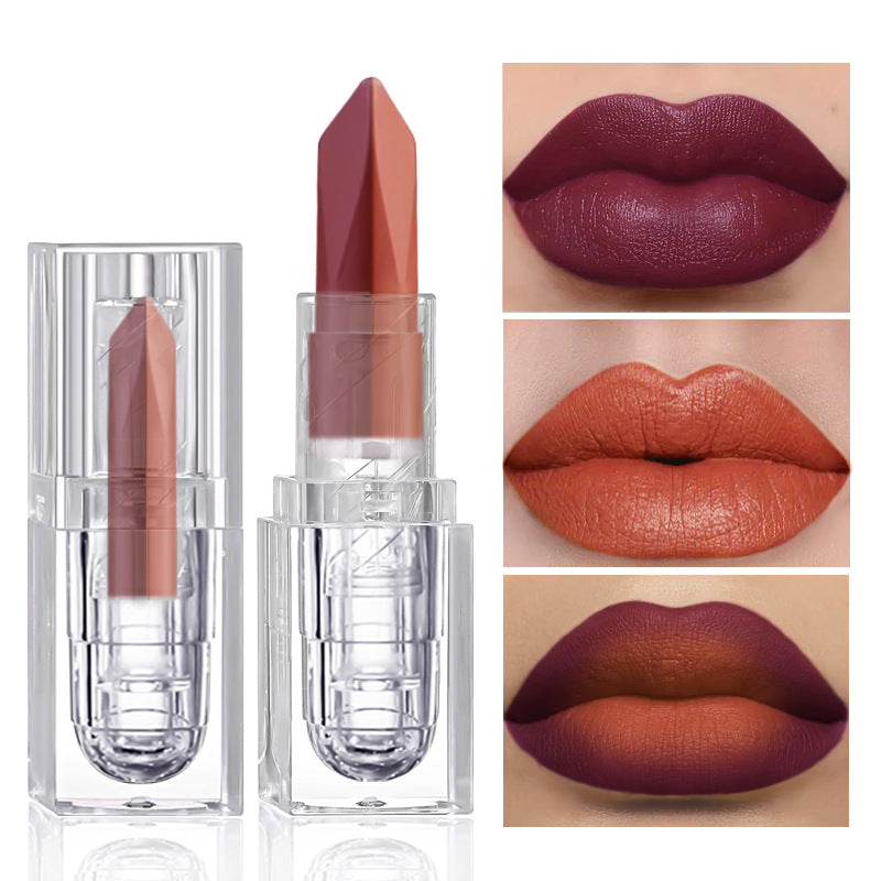 Dropshipman Soft-matte 2-in-1 lip mud with dual-tone, iridescent finish, velvety matte, stain-proof, and smudge-resistant.
