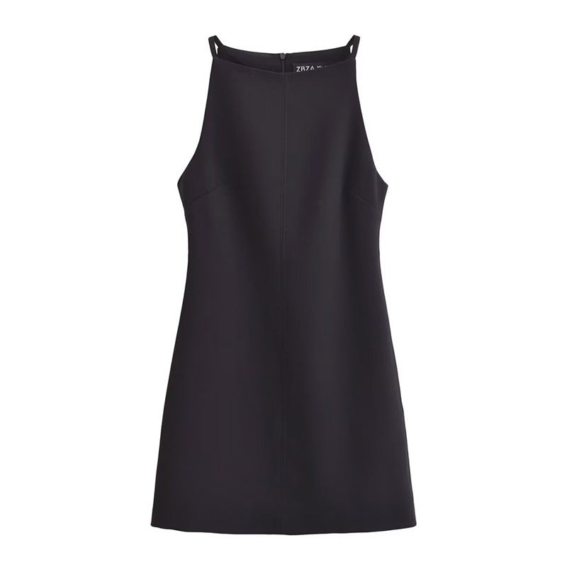 Women's French-style chic sleeveless slim-fit mini dress with straight neckline, designed by Dropshipman.