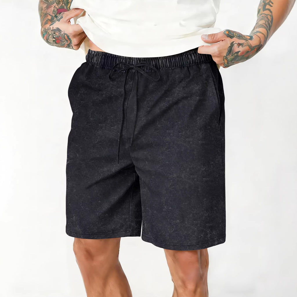 Relaxed-fit washed and distressed casual shorts by Dropshipman, featuring a comfortable, stylish design with frayed edges.