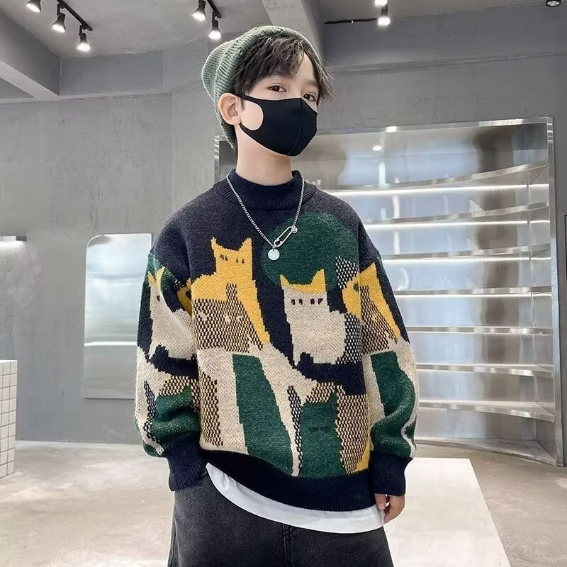 Thickened Knitted Pullover For Older Children And Boys