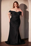 Black stretch spandex off-the-shoulder nightgown from Tux-USA featuring a fitted curve-hugging design and front view.