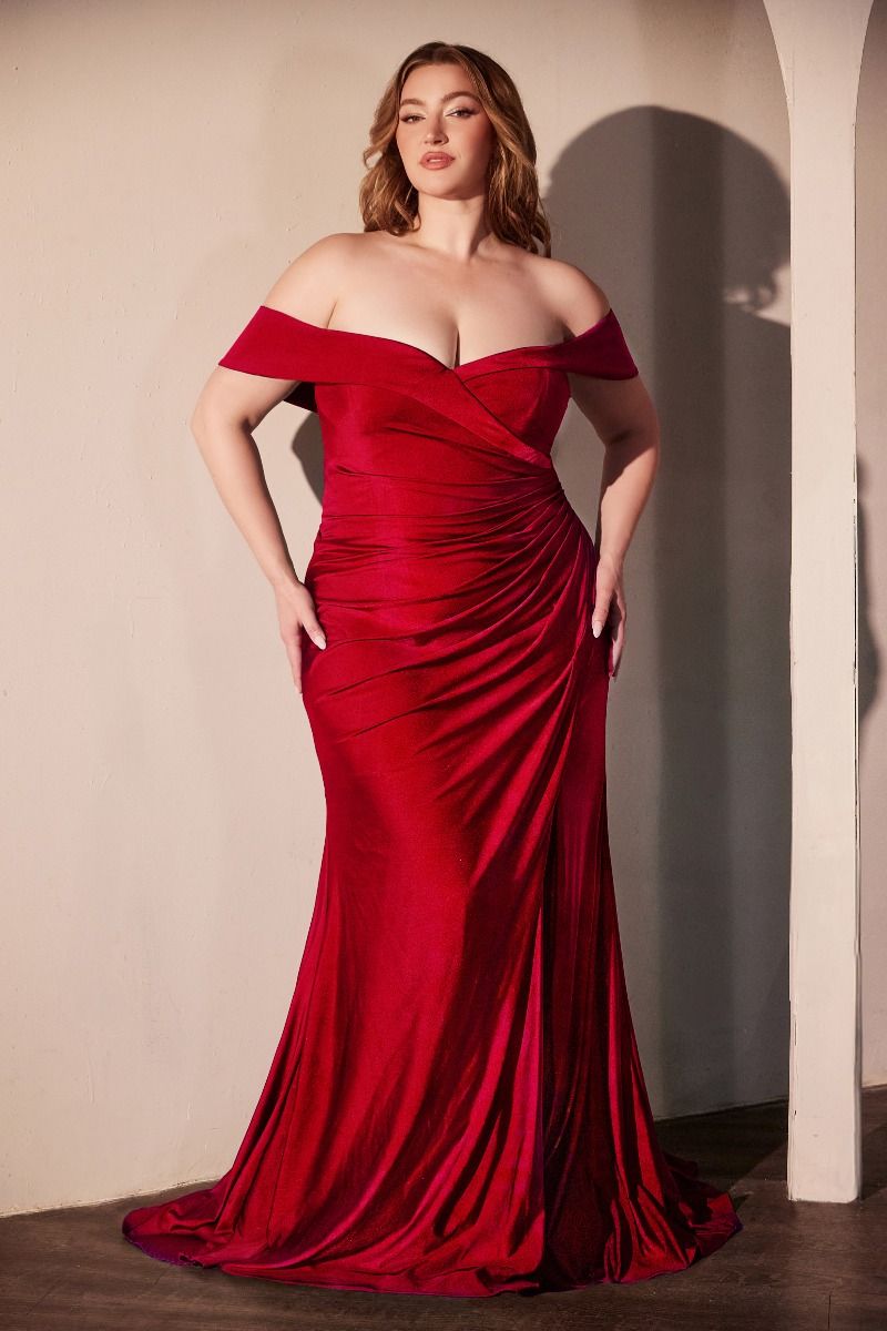 Red stretch spandex off-the-shoulder curve nightgown by Tux-USA, featuring a fitted design and elegant off-shoulder neckline.